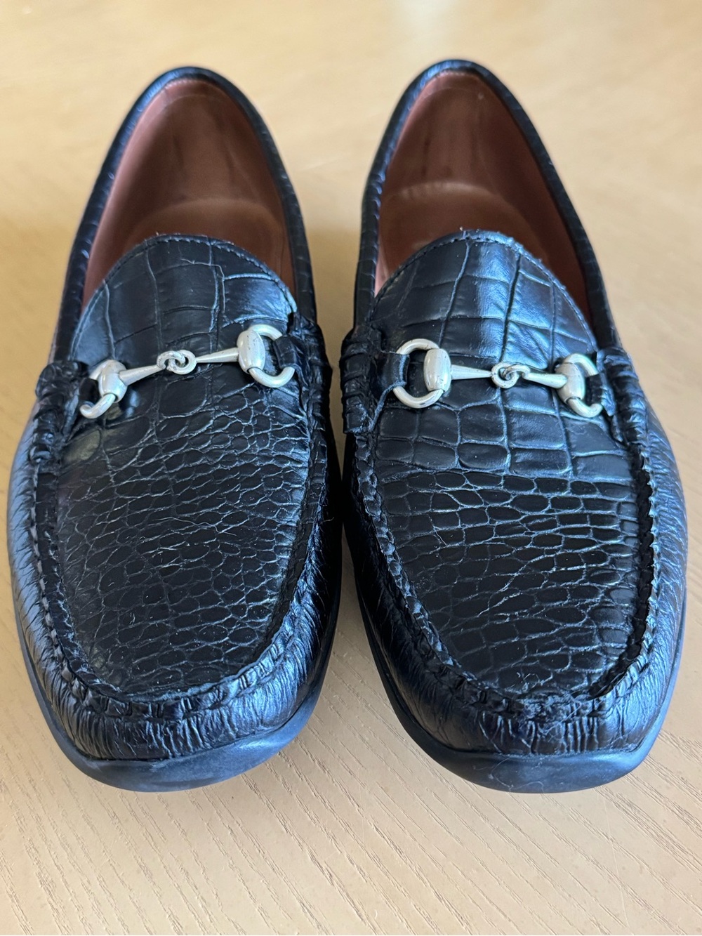 Allen Edmonds Grand Cayman Croc Embossed Bit Loafers Black Size 11